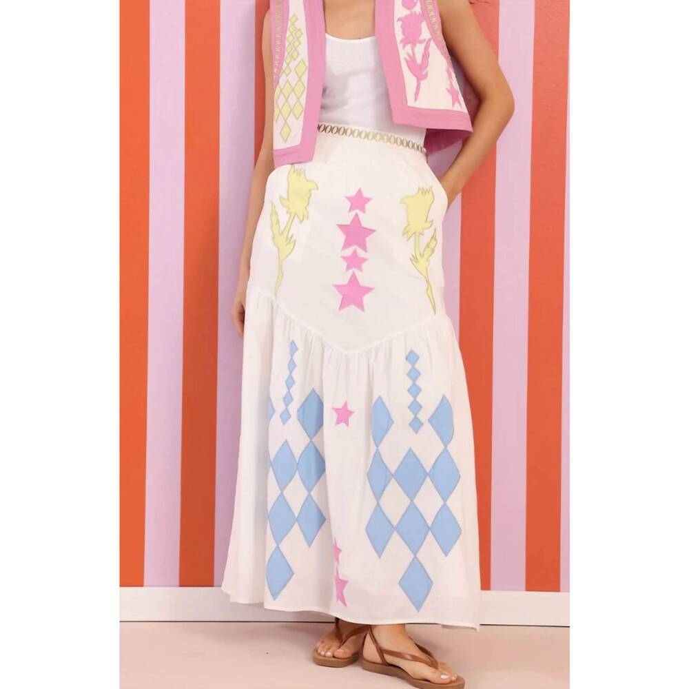 NEW VERO ALFIE carrousel maxi skirt in white